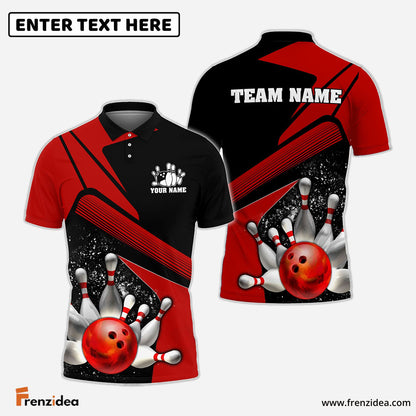 Frenzidea Bowling And Pins Broken Paint Customized Name 3D Shirt (4 Colors)