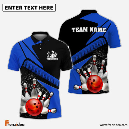 Frenzidea Bowling And Pins Broken Paint Customized Name 3D Shirt (4 Colors)