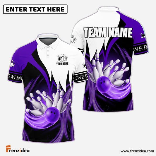 Frenzidea Bowling and Pins Color & White Personalized Name, Team Name Unisex Shirt (4 Colors)