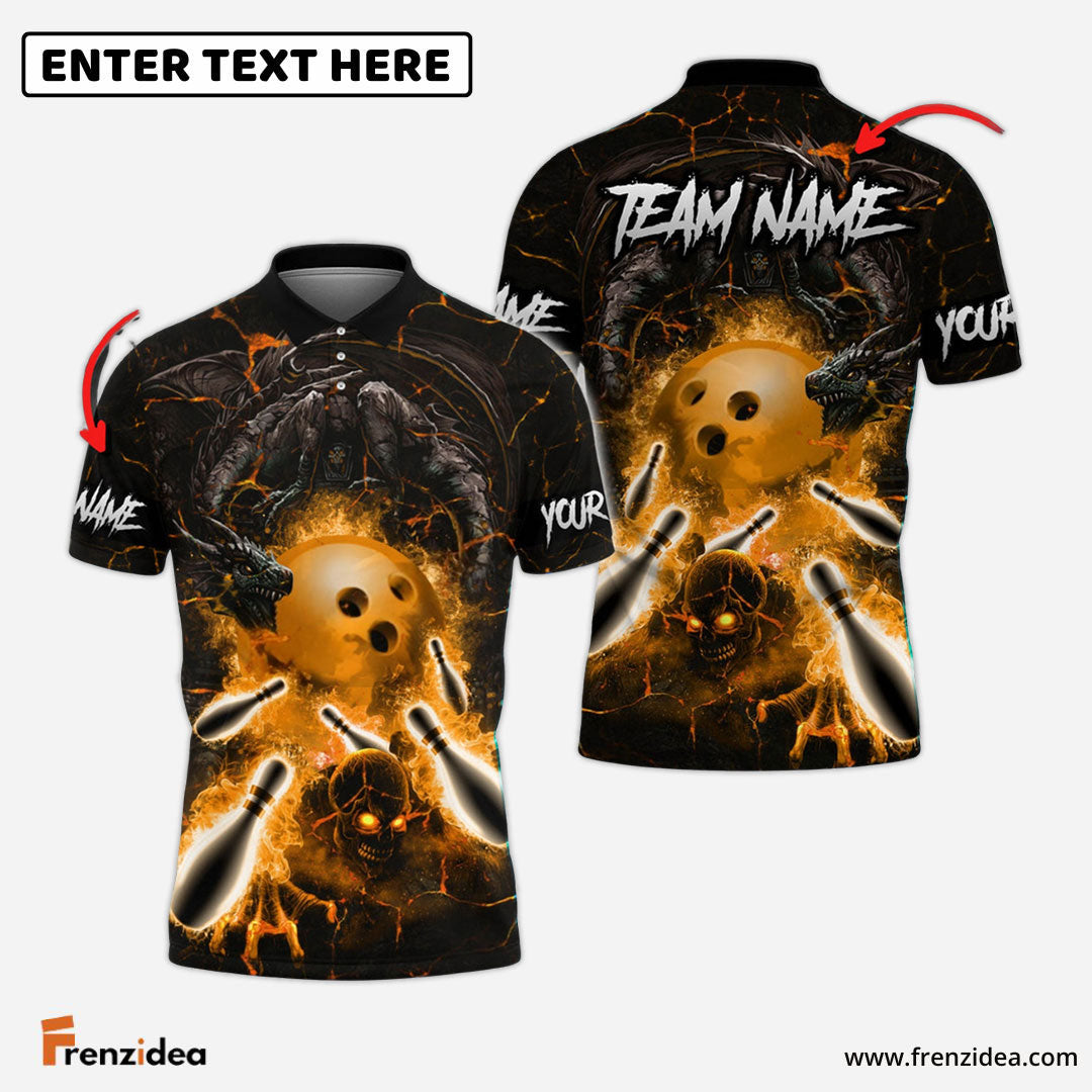 Frenzidea Bowling And Pins Dragon And Skull Multicolor Customized Name 3D Shirt ( 4 Colors )