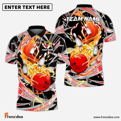 Frenzidea Bowling And Pins Flame Thunder Wind AuraCustomized Name 3D Shirt (4 Colors)