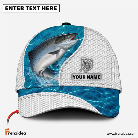 Frenzidea Custom Name Salmon Fishing Blue Water Cap