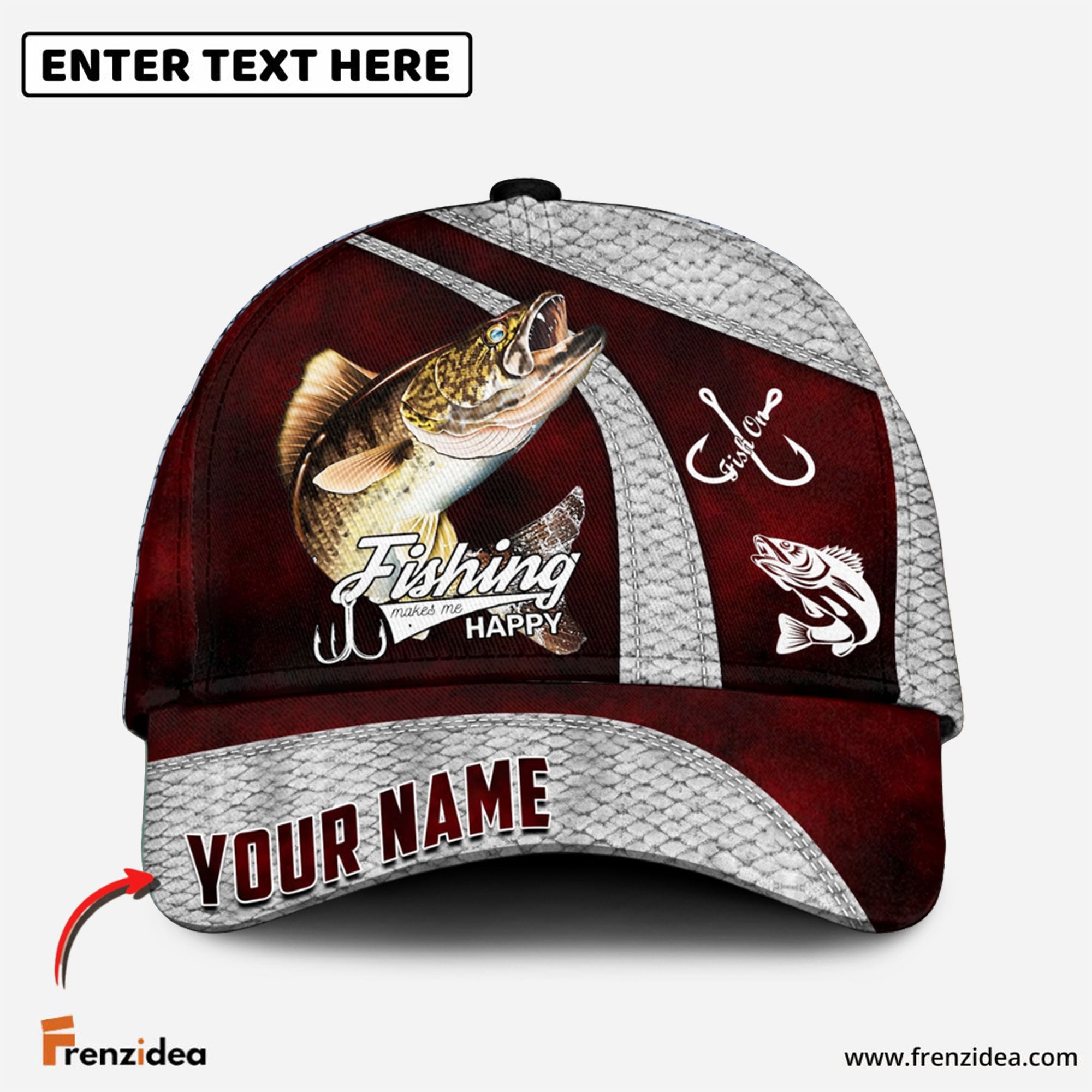 Frenzidea Custom Name Walleye Fishing Red Cap