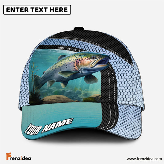 Frenzidea Personalized Salmon Fishing Net Pattern Blue Cap