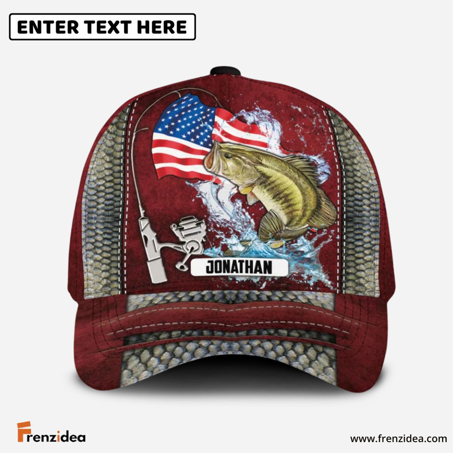 Frenzidea Personalized Red Bass Fishing Cap