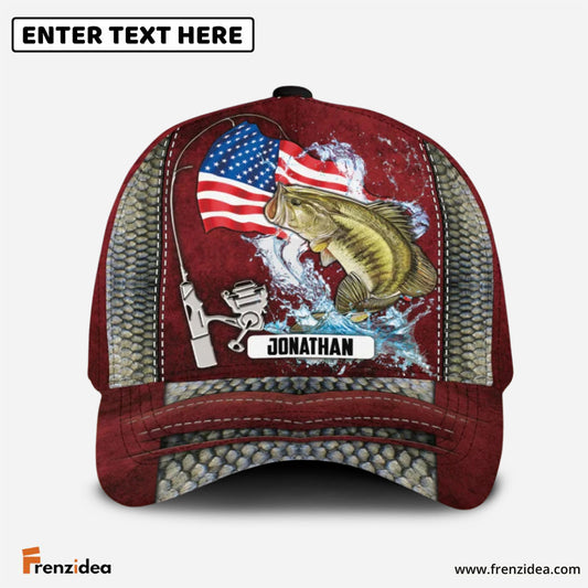 Frenzidea Personalized Red Bass Fishing Cap