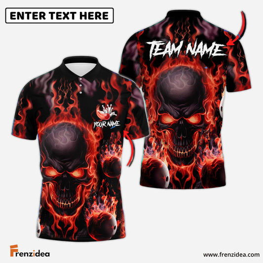 Frenzidea Bowling And Pins Flame Skull Multicolor Customized Name 3D Shirt ( 4 Colors )