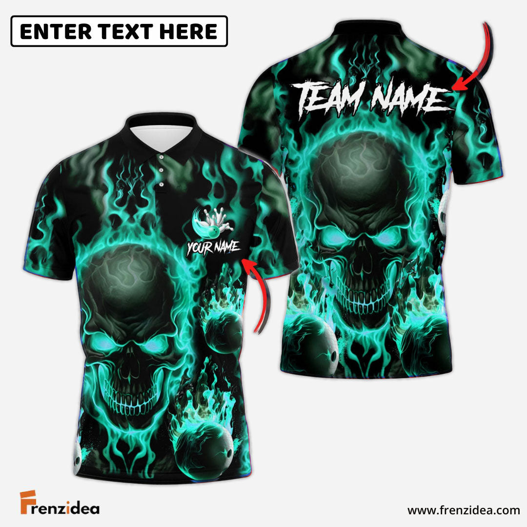 Frenzidea Bowling And Pins Flame Skull Multicolor Customized Name 3D Shirt ( 4 Colors )