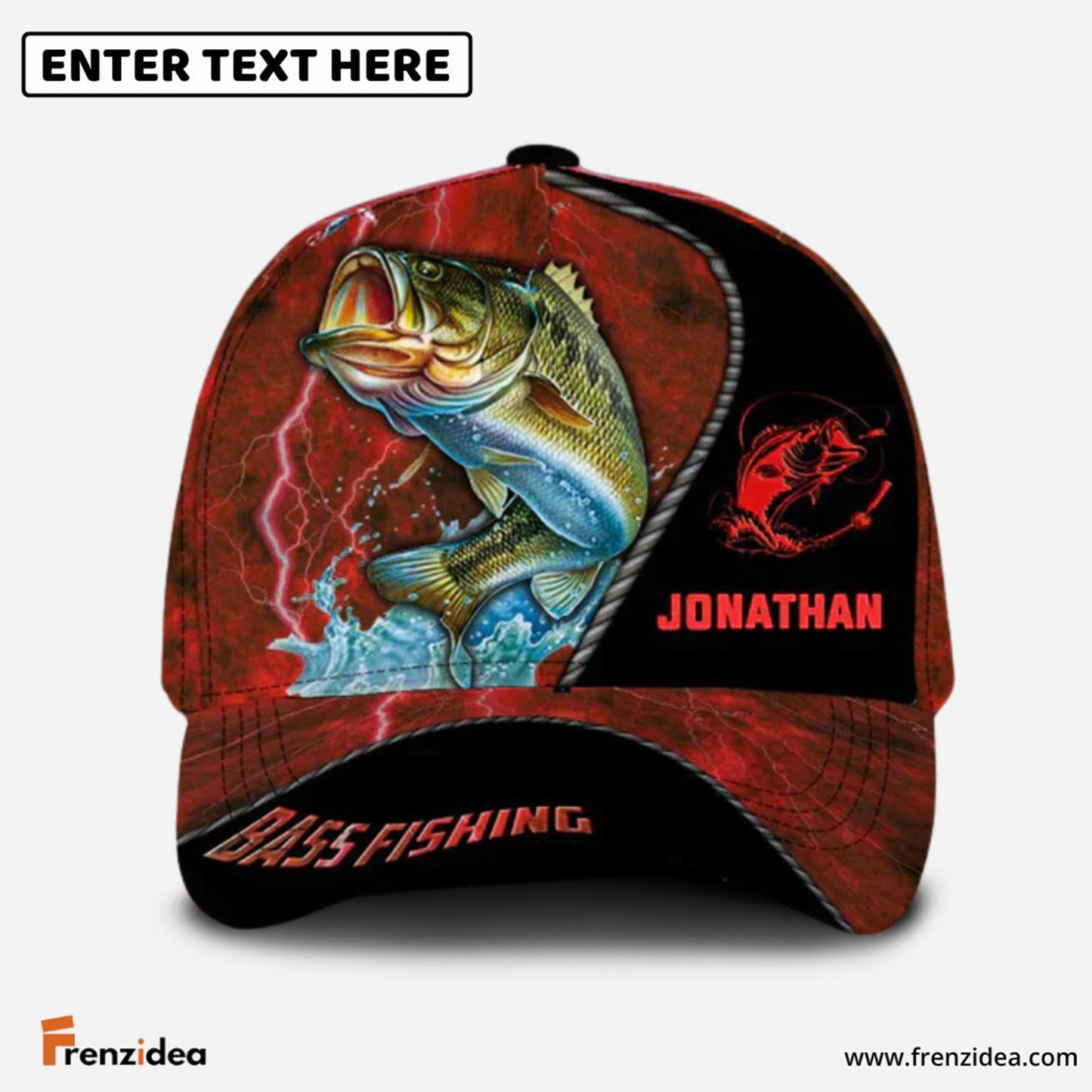 Frenzidea  Personalized Bass Fishing Red Cap