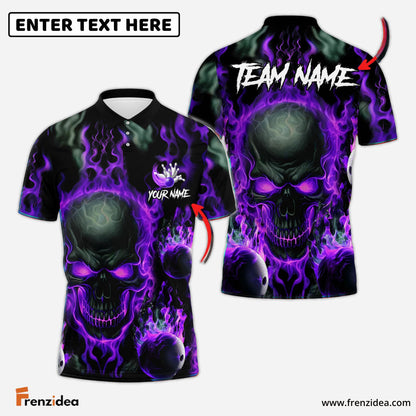Frenzidea Bowling And Pins Flame Skull Multicolor Customized Name 3D Shirt ( 4 Colors )