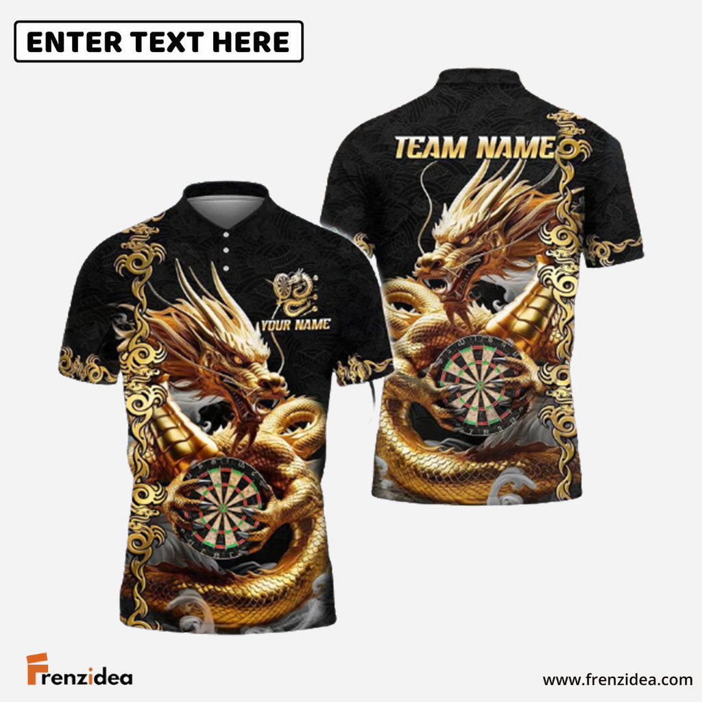 Frenzidea Darts Dragon Golden Attire Personalized Name, Team Name Shirt (4 Colors)