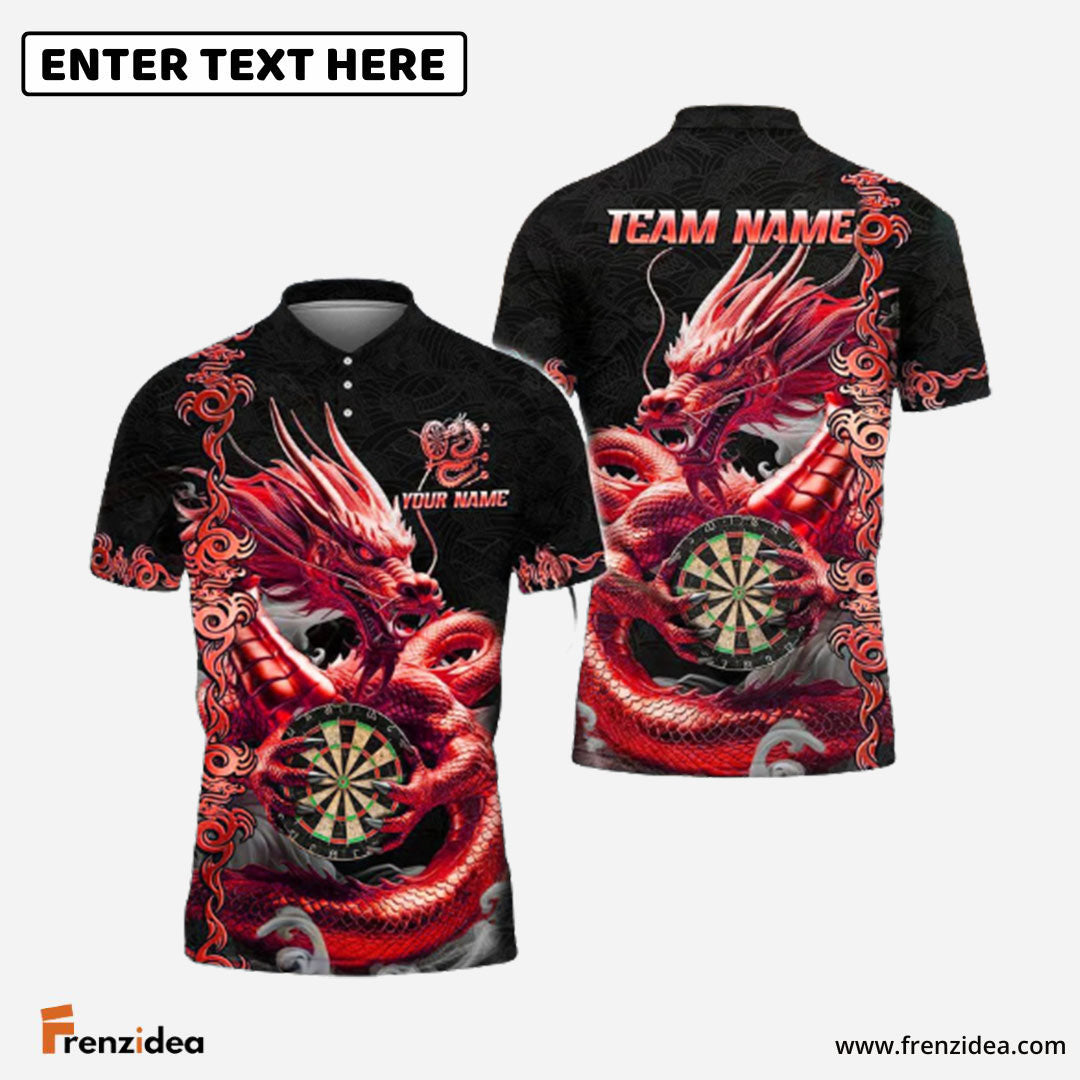 Frenzidea Darts Dragon Golden Attire Personalized Name, Team Name Shirt (4 Colors)