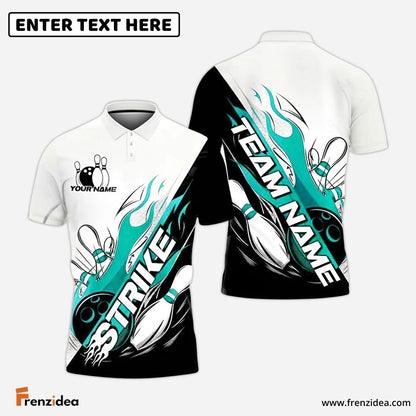 Frenzidea Bowling And Pins Flame Strike Customized Name, Team Name 3D Shirt (4 Colors)