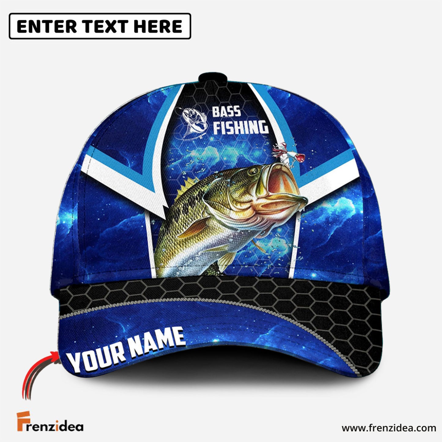 Frenzidea Personalized Bass Fishing Blue Galaxy Cap