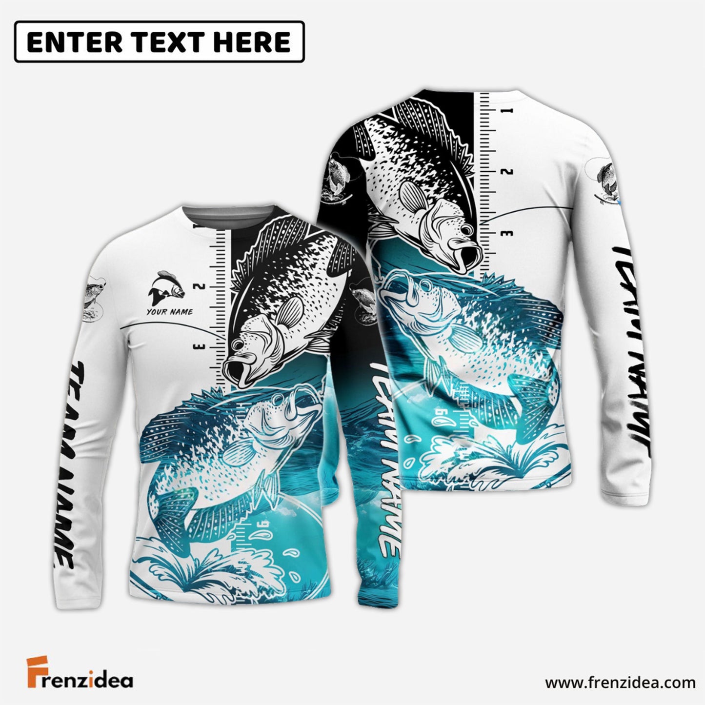 Frenzidea Crappie Fishing White Blue Water Custom Name & Team Name 3D Shirts