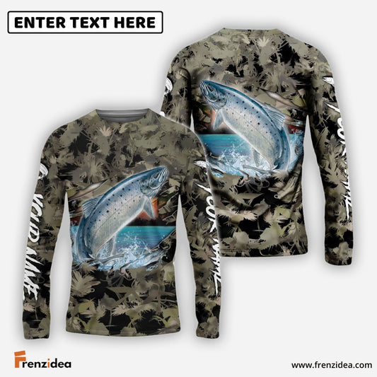 Frenzidea Atlantic Salmon Fishing Lure Camouflage Custom Name Shirts