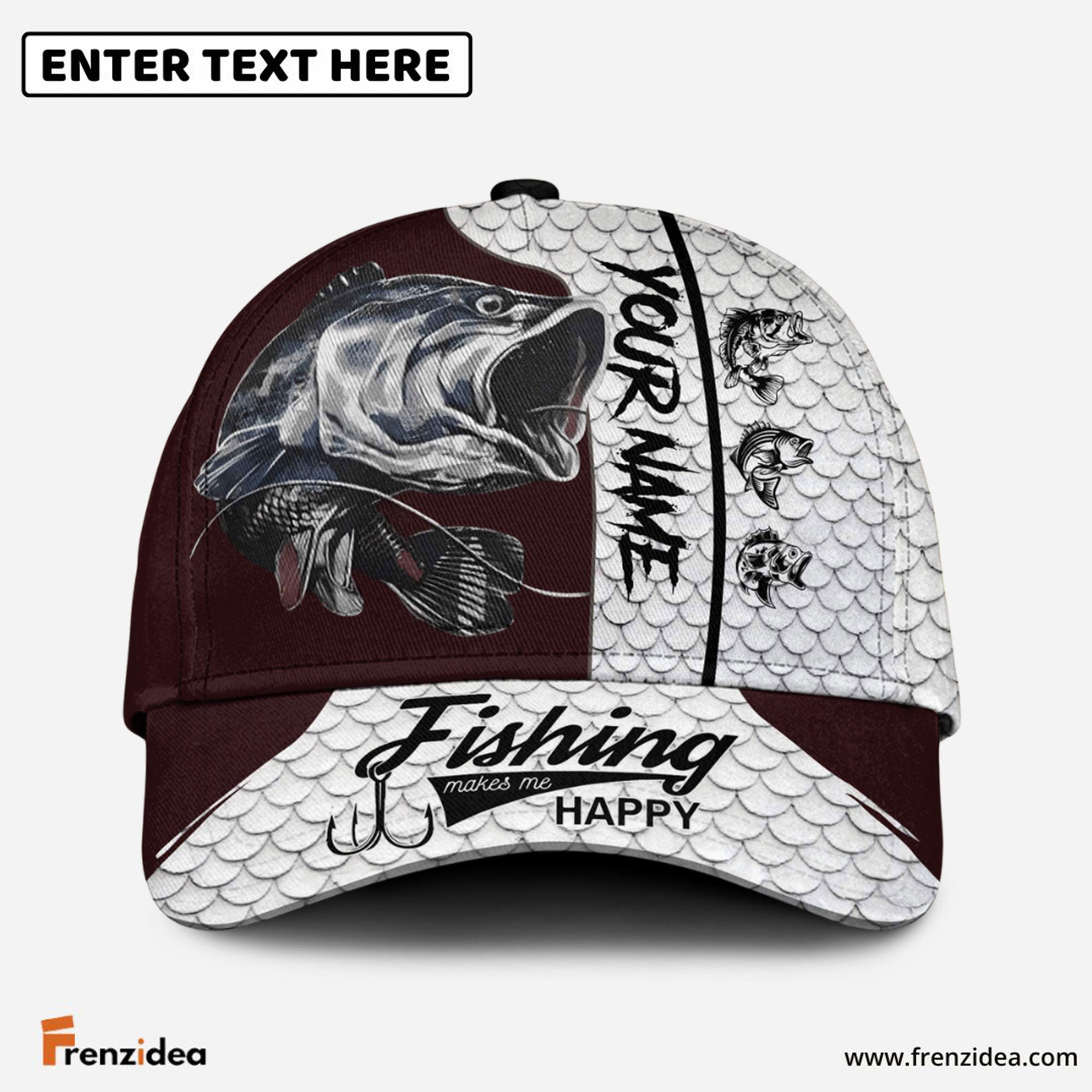 Frenzidea Personalized  Fishing Red & White Cap