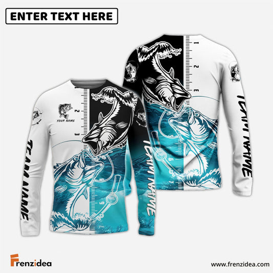 Frenzidea Bass Fishing White Blue Water Custom Name & Team Name 3D Shirts