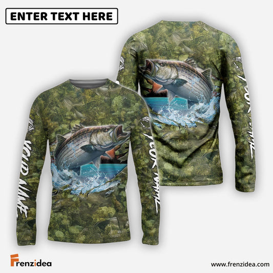 Frenzidea Stripe Bass Fishing Camouflage Custom Name Shirts