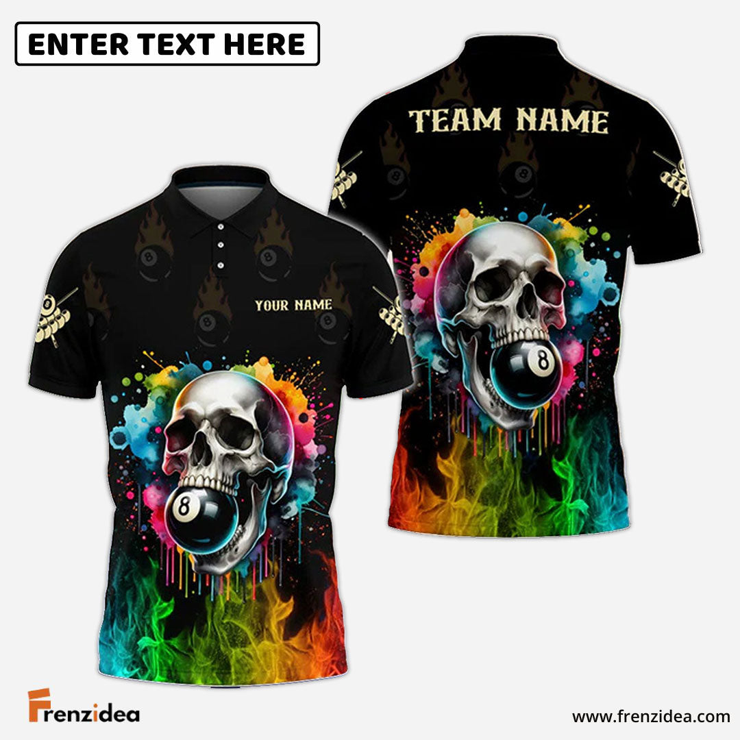 Frenzidea Billiards Colorful Skull Personalized Name, Team Name Unisex Shirt