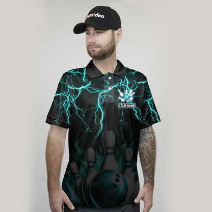 Frenzidea Bowling And Pins Thunder Storm Pattern Customized Name 3D Shirt (4 Colors)