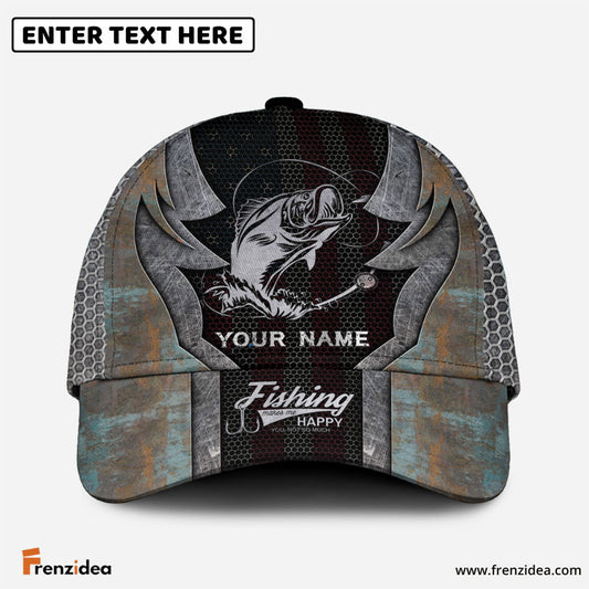 Frenzidea Personalized Bass Fishing American Flag Rusty Metal Pattern Classic Cap
