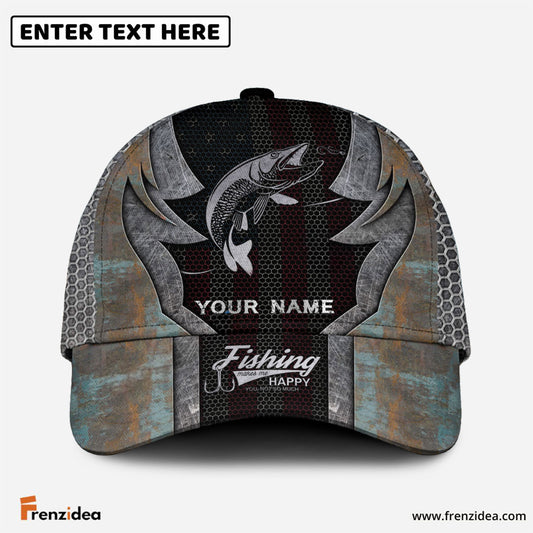 Frenzidea Personalized Musky Fishing American Flag Rusty Metal Pattern Classic Cap