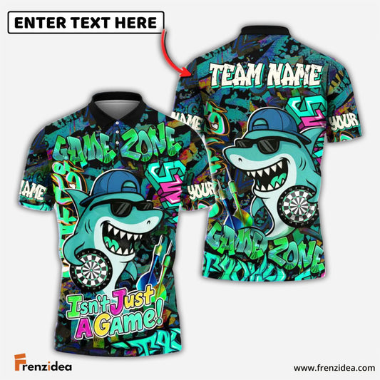 Frenzidea Darts Cool Shark Graffiti Style Multicolor Options Personalized Name Shirt (4 Colors)