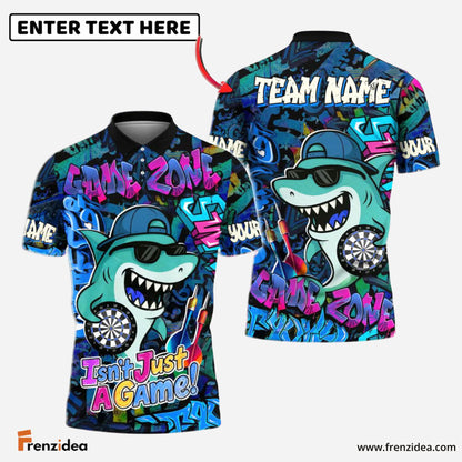 Frenzidea Darts Cool Shark Graffiti Style Multicolor Options Personalized Name Shirt (4 Colors)