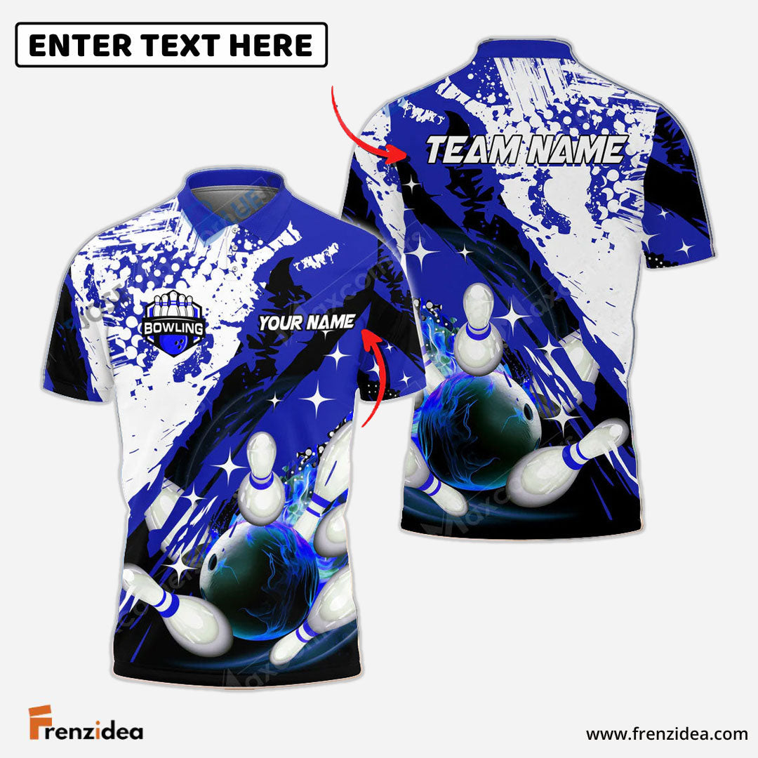 Frenzidea Paint Slash Flame Bowling And Pins Customized Name 3D Shirt (4 Colors)