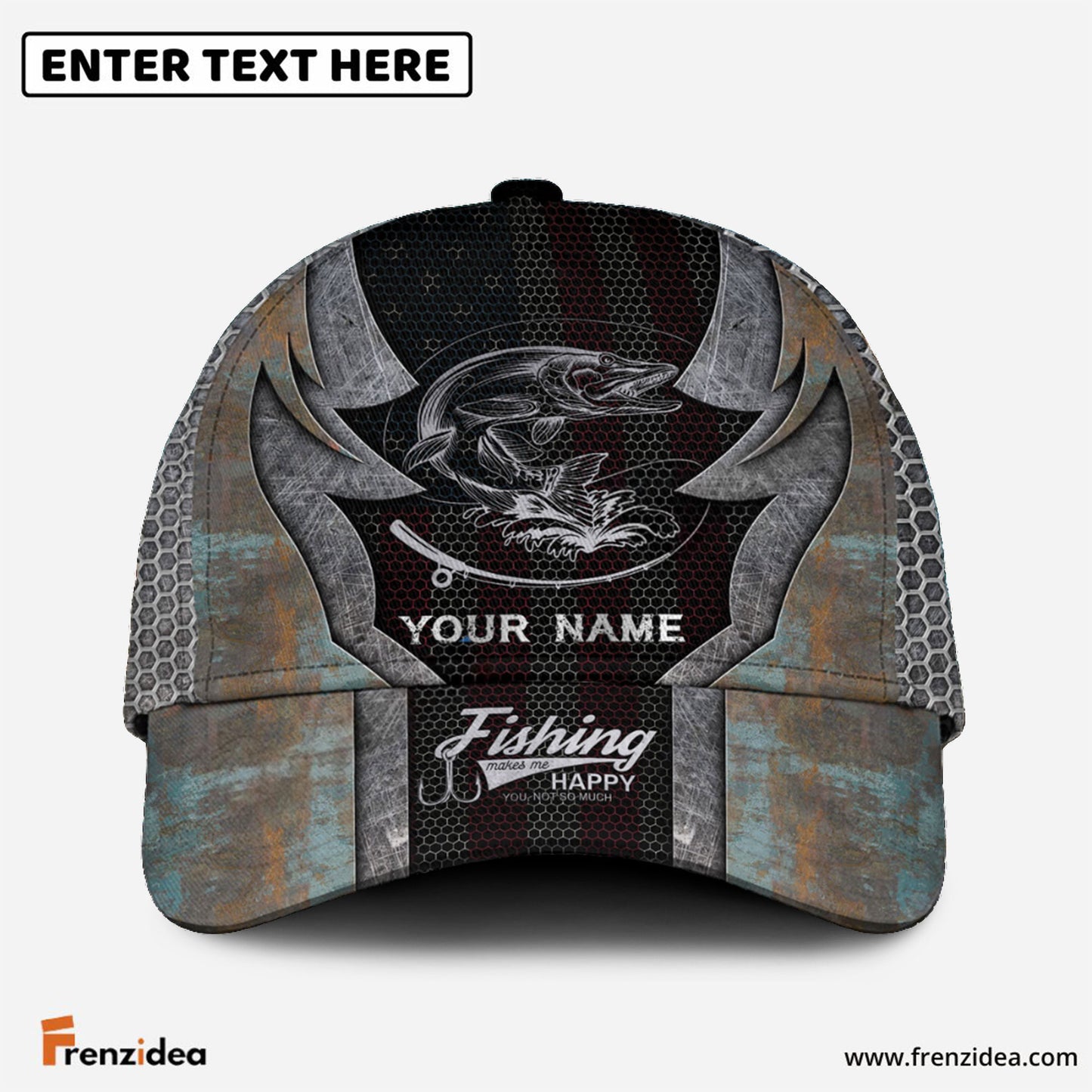 Frenzidea Personalized Pike Fishing American Flag Rusty Metal Pattern Classic Cap