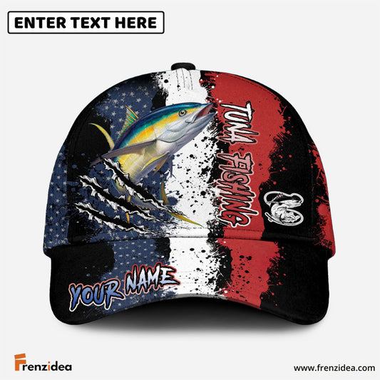 Frenzidea Tuna Fishing Paint Scratch American Flag Personalized Cap