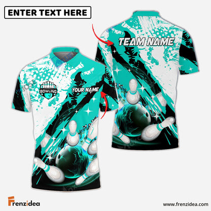 Frenzidea Paint Slash Flame Bowling And Pins Customized Name 3D Shirt (4 Colors)