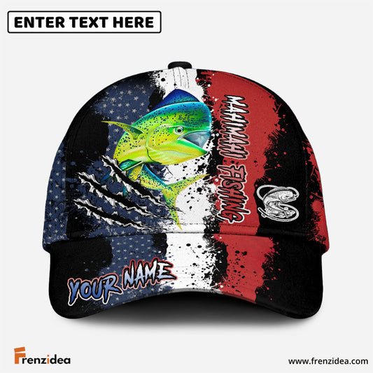 Frenzidea Mahi Mahi Fishing Paint Scratch American Flag Personalized Cap