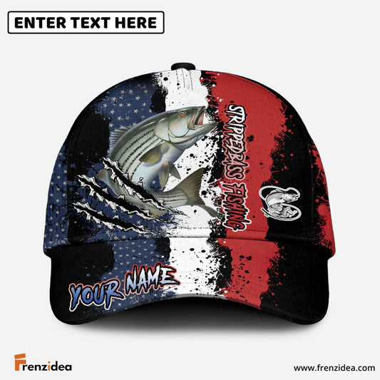 Frenzidea Striped Bass Fishing Paint Scratch American Flag Personalized Cap