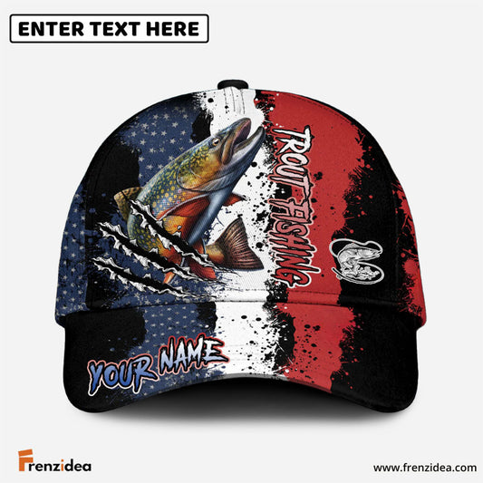 Frenzidea Trout Fishing Paint Scratch American Flag Personalized Cap