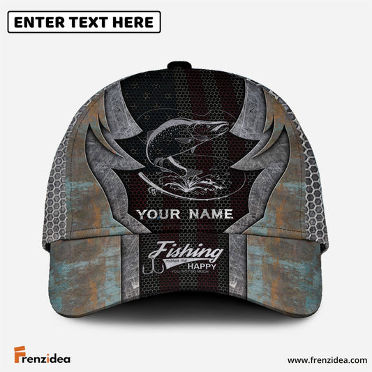 Frenzidea Personalized Salmon Fishing American Flag Rusty Metal Pattern Classic Cap