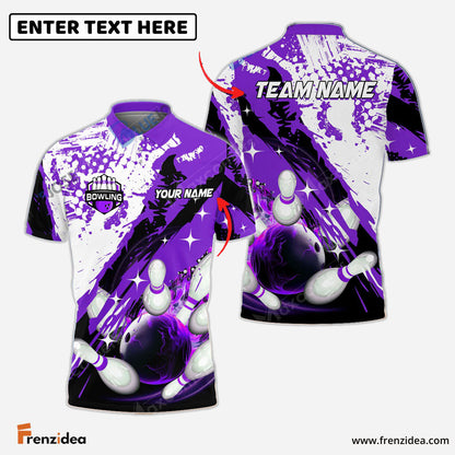 Frenzidea Paint Slash Flame Bowling And Pins Customized Name 3D Shirt (4 Colors)