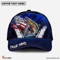 Frenzidea Trout Fishing Dark Blue Scratch American Flag Personalized Cap