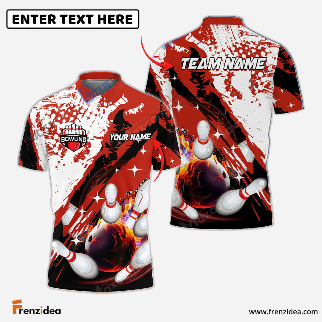 Frenzidea Paint Slash Flame Bowling And Pins Customized Name 3D Shirt (4 Colors)