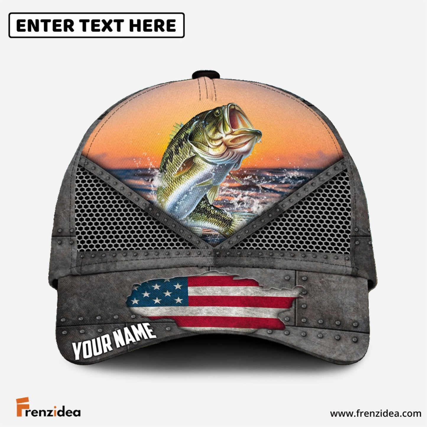 Frenzidea Bass Fishing Sunset Personalized Cap