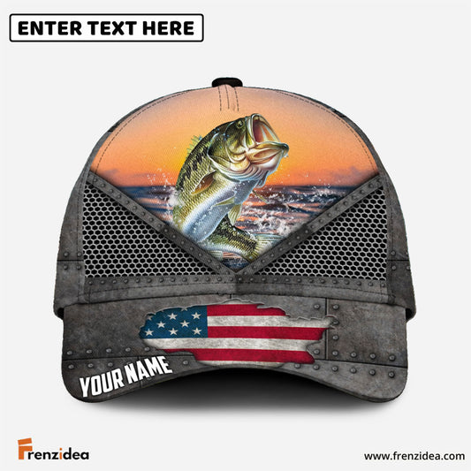 Frenzidea Bass Fishing Sunset Personalized Cap