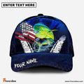 Frenzidea Mahimahi Fishing Dark Blue Scratch American Flag Personalized Cap