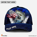 Frenzidea Striped Bass Fishing Dark Blue Scratch American Flag Personalized Cap