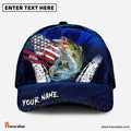 Frenzidea Bass Fishing Dark Blue Scratch American Flag Personalized Cap