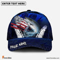 Frenzidea Salmon Fishing Dark Blue Scratch American Flag Personalized Cap