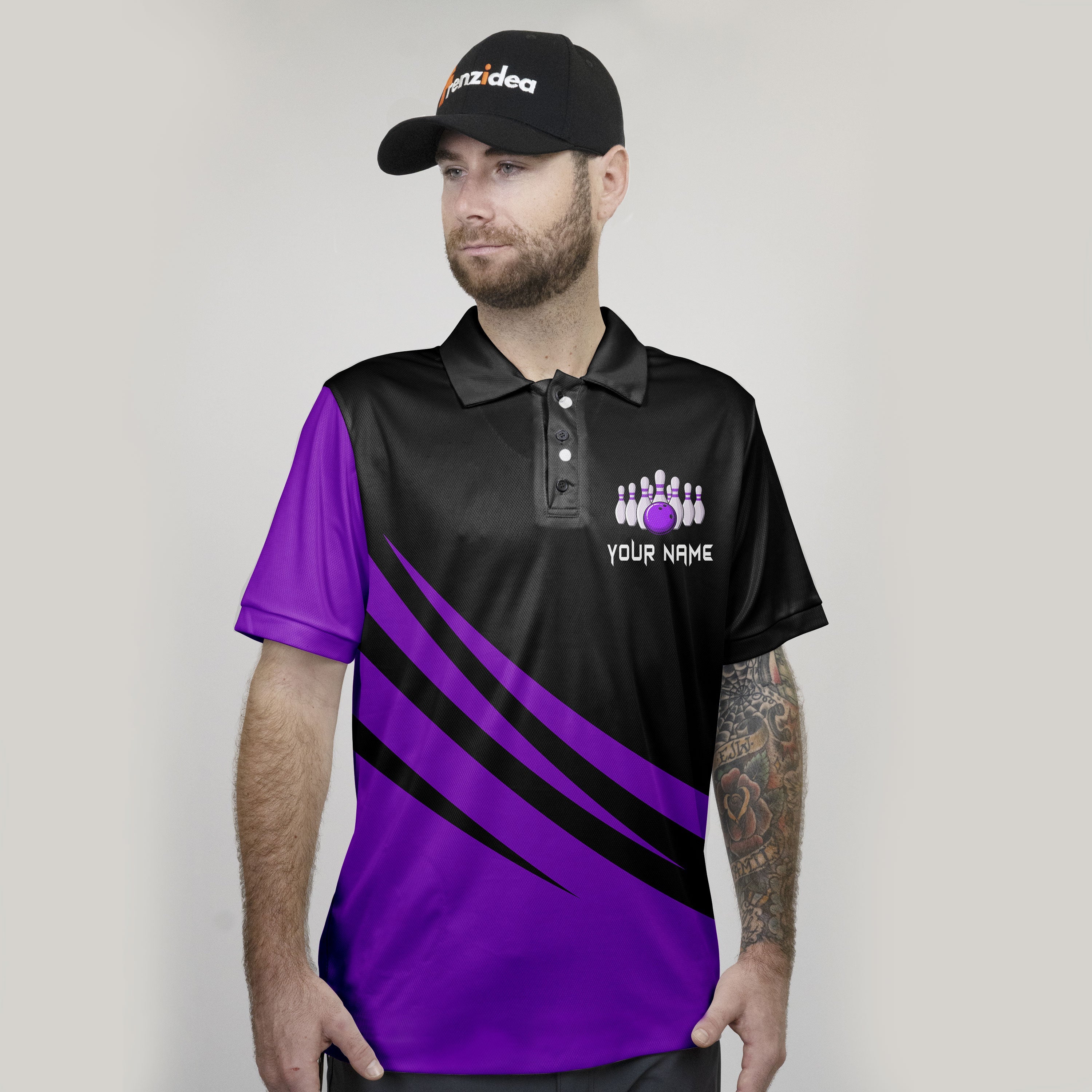 Frenzidea Bowling And Pins Basic Black Customized Name 3D Shirt (4 Colors)
