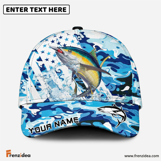 Frenzidea Tuna Fishing Blue White American Flag Personalized Cap