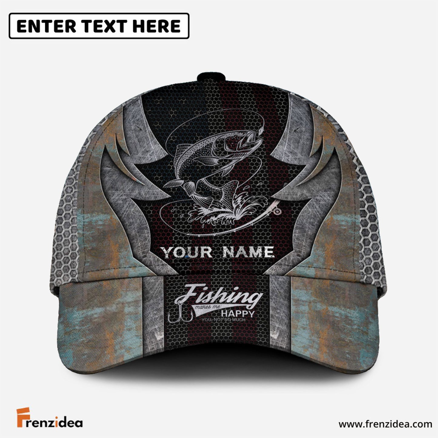 Frenzidea Personalized Trout Fishing American Flag Rusty Metal Pattern Classic Cap