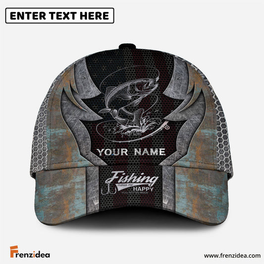 Frenzidea Personalized Trout Fishing American Flag Rusty Metal Pattern Classic Cap